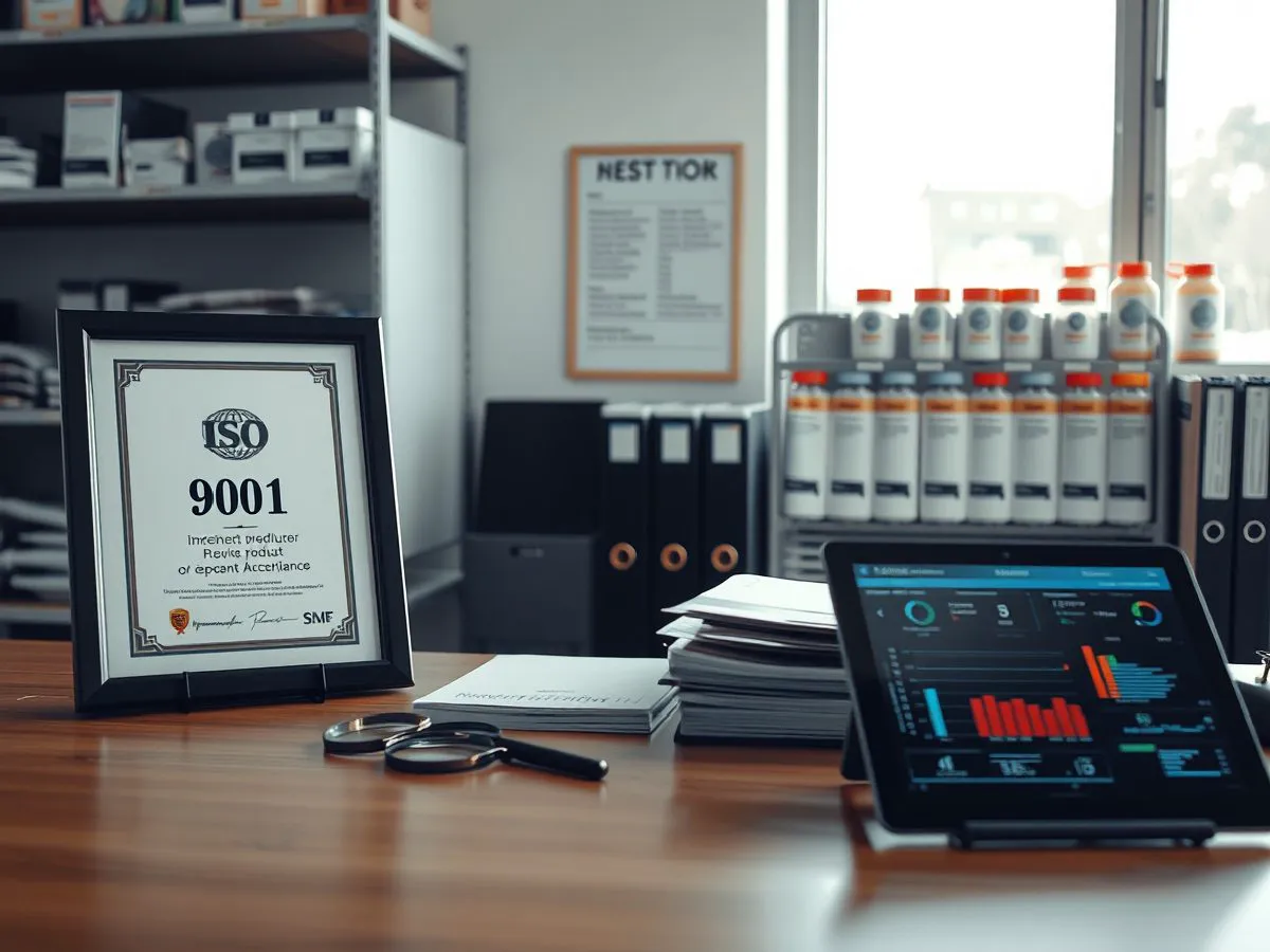 ISO 9001认证证书与健康产品资料整理场景